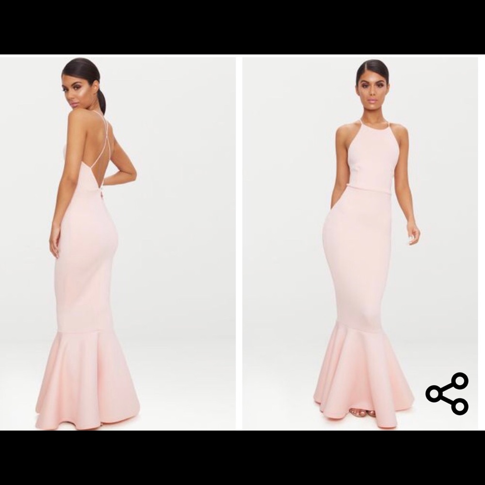 Nude Cross Back Fishtail Maxi Dress